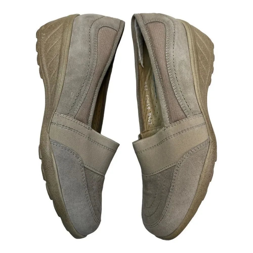 Clinicus Women's Suede Slip-On Round Toe Low Top Loafer Shoes Beige Tan Size 8.5